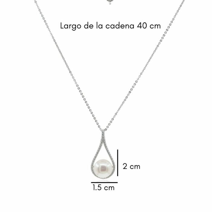 Mayfer,Collar de plata .925 modelo de  gota, circonias y perla- Plateado. - Imagen 3