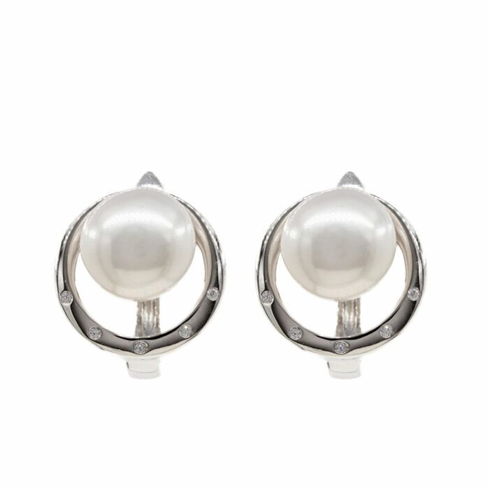 Mayfer,Arete de plata .925 modelo circular con perla de río- Plateado