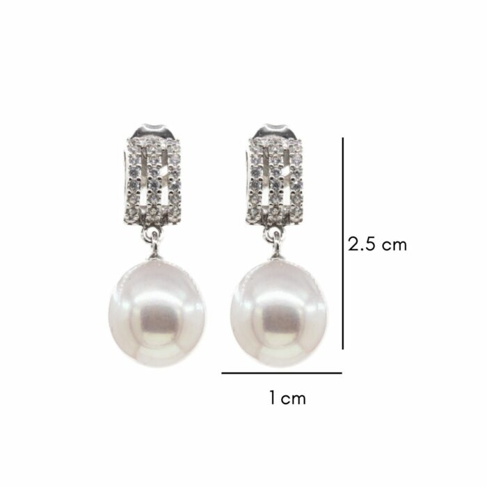 Mayfer,Aretes de plata .925 modelo tres líneas con circonia y perla de río - Plateando. - Imagen 4