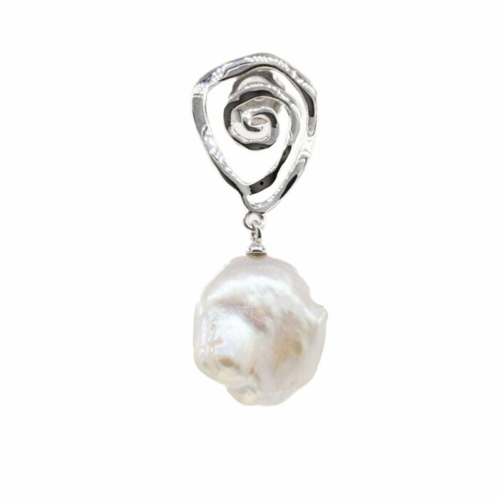 Mayfer,Aretesde plata .925 modelo espiral y perla barroca - Plateado. - Imagen 2