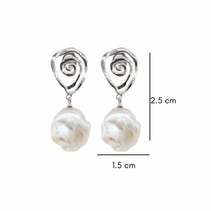 Mayfer,Aretesde plata .925 modelo espiral y perla barroca - Plateado. - Imagen 4