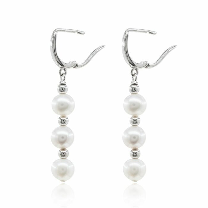 Mayfer,Aretes de plata .925  modelo de  tres perlas- Plateado. - Imagen 2