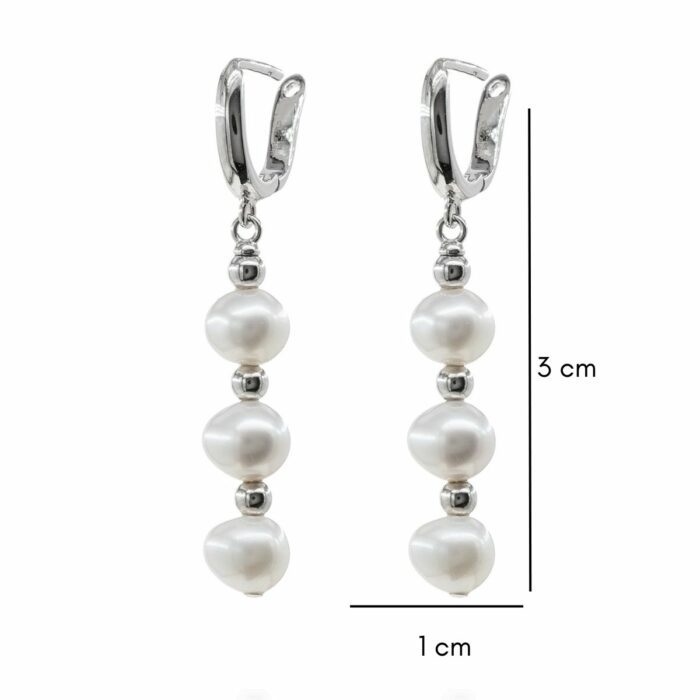 Mayfer,Aretes de plata .925  modelo de  tres perlas- Plateado. - Imagen 4