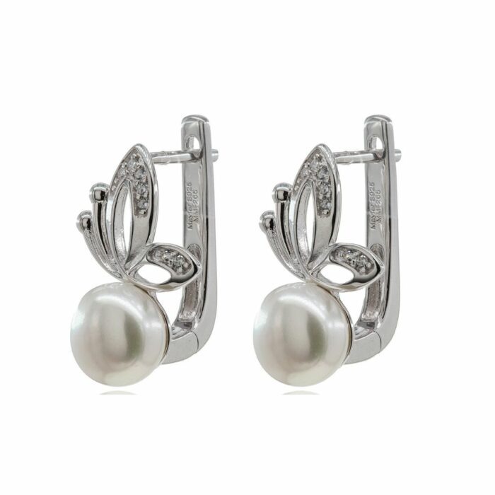 Mayfer,Aretes de plata .925 modelo de mariposa y con perla - Plateado. - Imagen 2