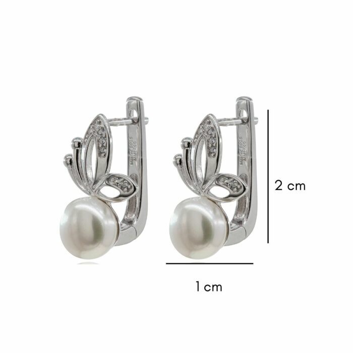Mayfer,Aretes de plata .925 modelo de mariposa y con perla - Plateado. - Imagen 4