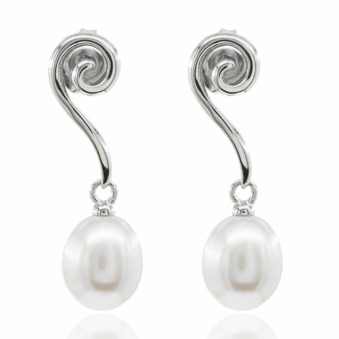 Mayfer,Aretes de plata .925 modelo de serpentina y perla- Plateado.