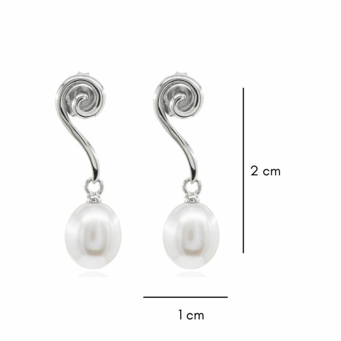 Mayfer,Aretes de plata .925 modelo de serpentina y perla- Plateado. - Imagen 4