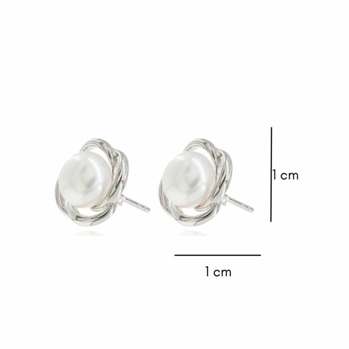 Mayfer,Aretes de plata .925 modelo de flor 4 pétalos y perla - Plateado. - Imagen 4