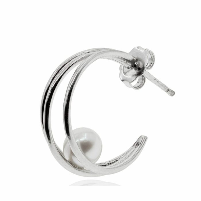 Mayfer,Aretes de plata .925 modelo de  triple perla - Plateado. - Imagen 2