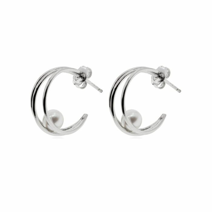 Mayfer,Aretes de plata .925 modelo de  triple perla - Plateado.