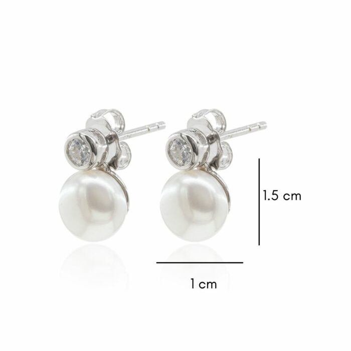 Mayfer,Aretes de plata .925 modelo de gota, perla y circonia- Plateado. - Imagen 4