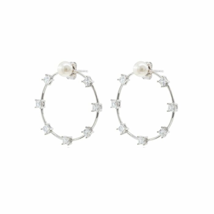Mayfer,Aretes de plata .925 modelo de aro y circonias- Plateado.