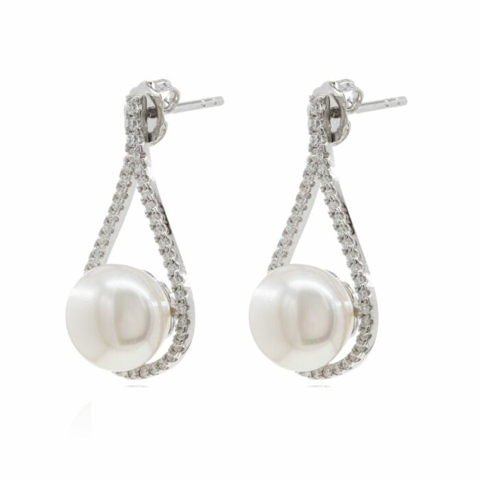 Mayfer,Aretes de plata .925 modelo de gota circonias perla- Plateado. - Imagen 2