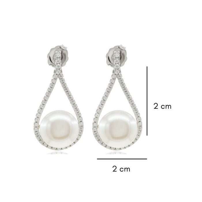 Mayfer,Aretes de plata .925 modelo de gota circonias perla- Plateado. - Imagen 4