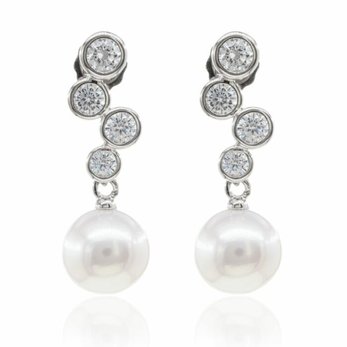 Mayfer,Aretes de plata .925 modelo de circonias y perla- Plateado.