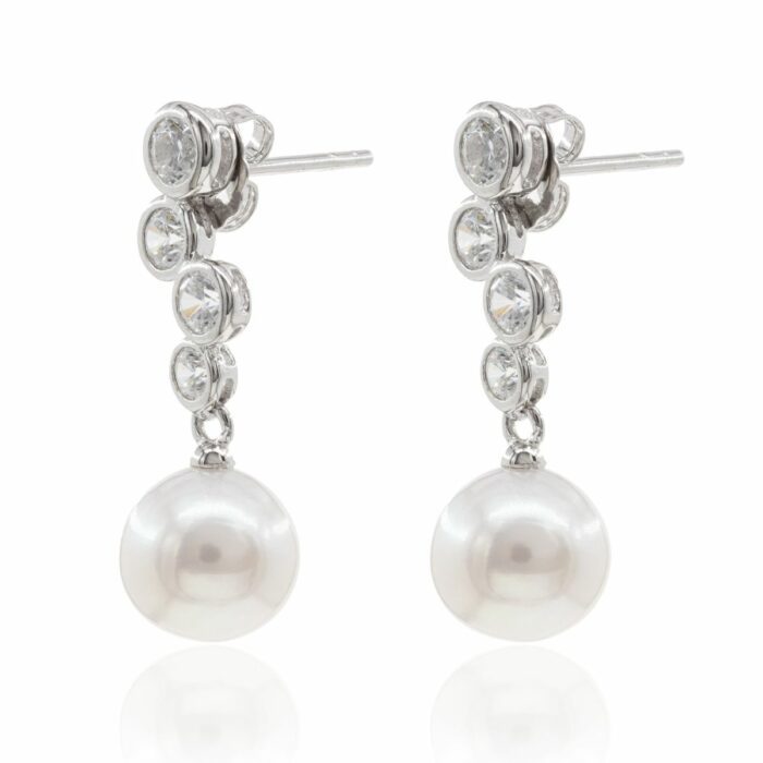 Mayfer,Aretes de plata .925 modelo de circonias y perla- Plateado. - Imagen 2