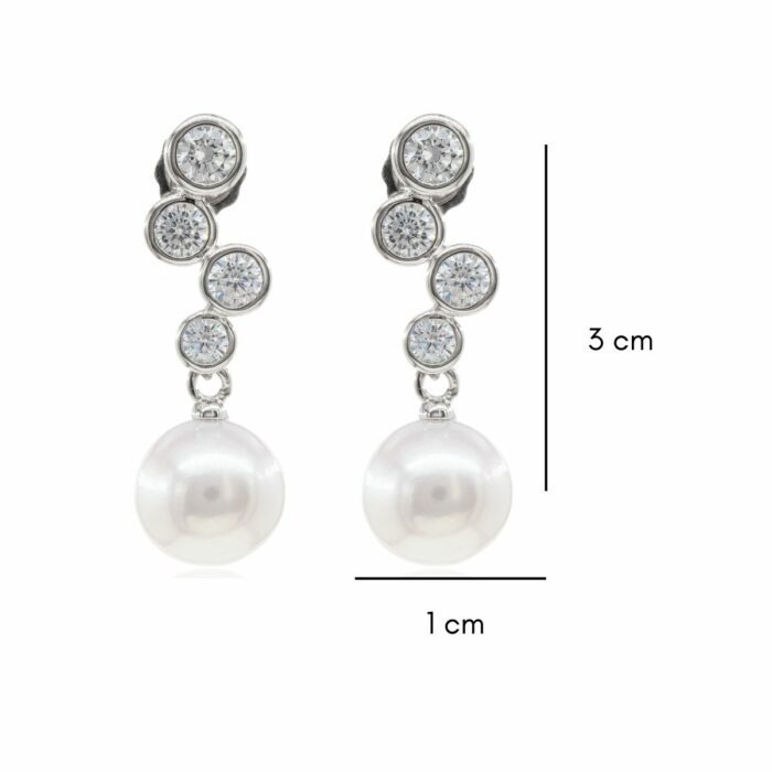 Mayfer,Aretes de plata .925 modelo de circonias y perla- Plateado. - Imagen 4