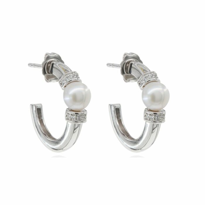 Mayfer, Arracadas de plata .925 modelo de perla y circonias- Plateado.