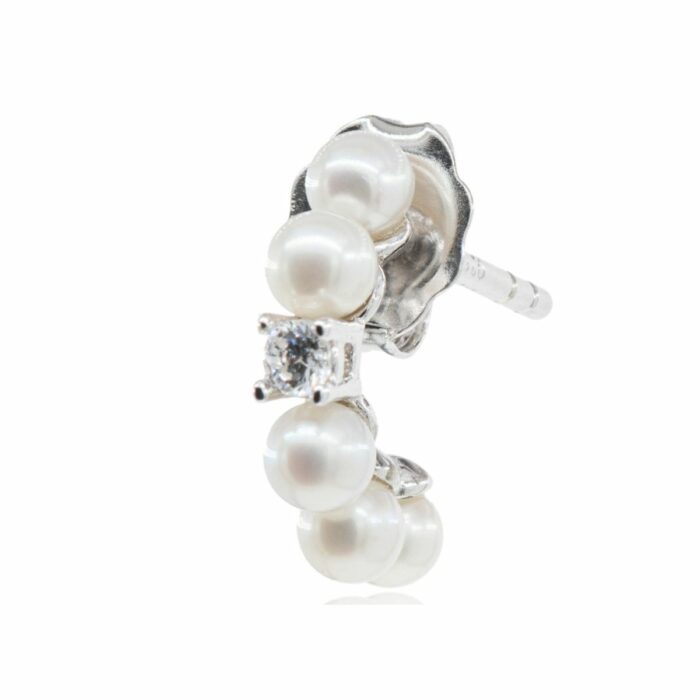 Mayfer, Arracadas mini, de plata .925 modelo de perlas y una circonia - Plateado. - Imagen 2