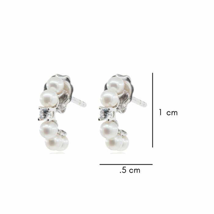 Mayfer, Arracadas mini, de plata .925 modelo de perlas y una circonia - Plateado. - Imagen 4