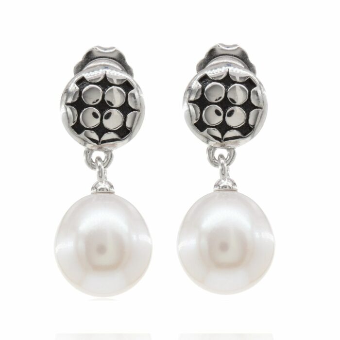 Mayfer,Aretes de plata .925 modelo de boton y perla- Plateado.