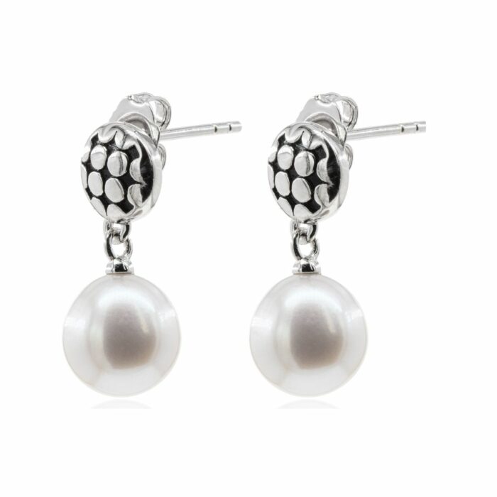 Mayfer,Aretes de plata .925 modelo de boton y perla- Plateado. - Imagen 2