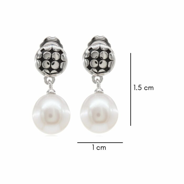 Mayfer,Aretes de plata .925 modelo de boton y perla- Plateado. - Imagen 4