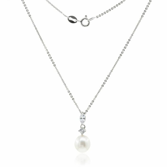 Mayfer,Collar de plata .925 modelo de circonias y perlas de río- Plateado