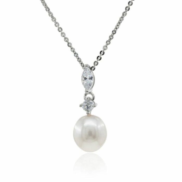 Mayfer,Collar de plata .925 modelo de circonias y perlas de río- Plateado - Imagen 2