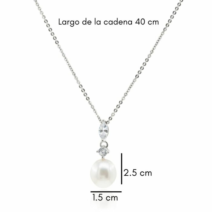 Mayfer,Collar de plata .925 modelo de circonias y perlas de río- Plateado - Imagen 4