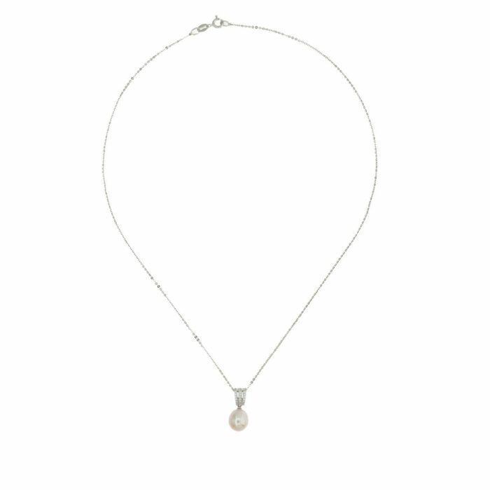 Mayfer,Collar de plata .925 modelo de tres barras, circonias y  perla- Plateado.