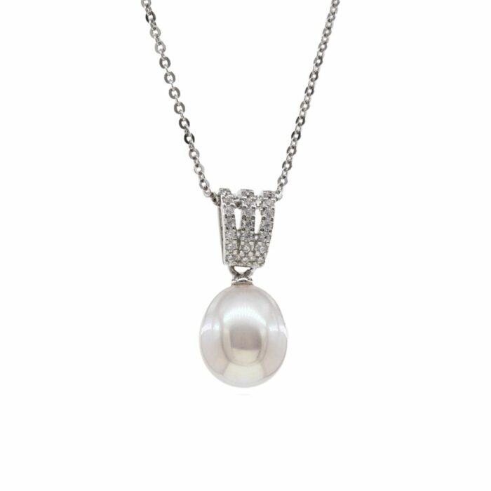 Mayfer,Collar de plata .925 modelo de tres barras, circonias y  perla- Plateado. - Imagen 2