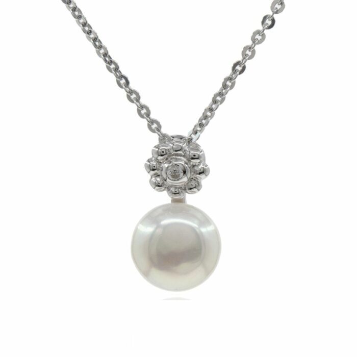 Mayfer,Collar de plata .925 modelo de flor y perla - Plateado. - Imagen 2
