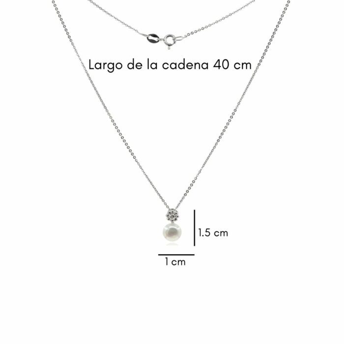 Mayfer,Collar de plata .925 modelo de flor y perla - Plateado. - Imagen 4