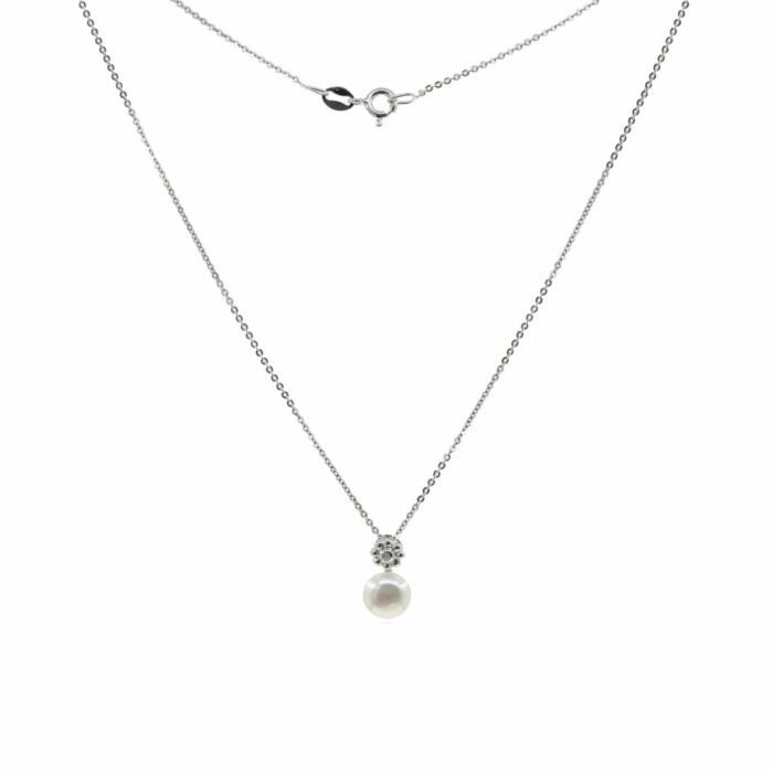 Mayfer,Collar de plata .925 modelo de flor y perla - Plateado.