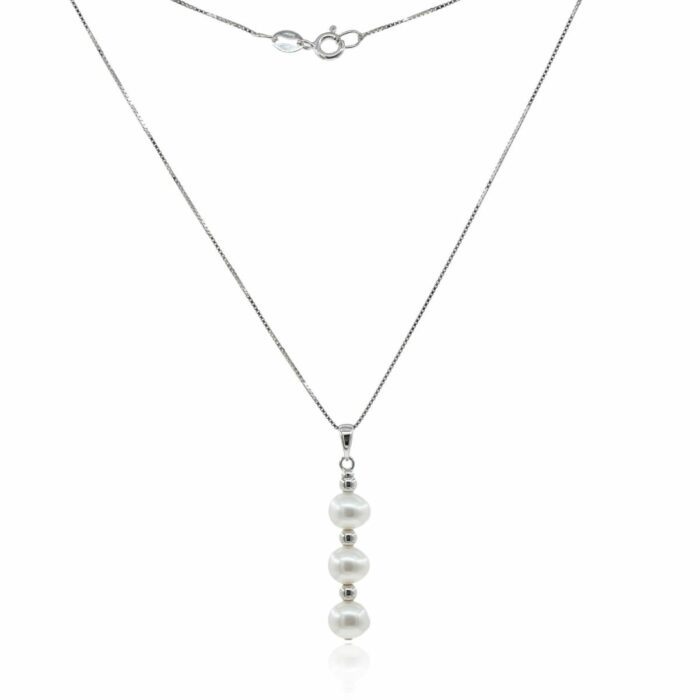 Mayfer,Collar de plata .925 modelo de tres perlas - Plateado.