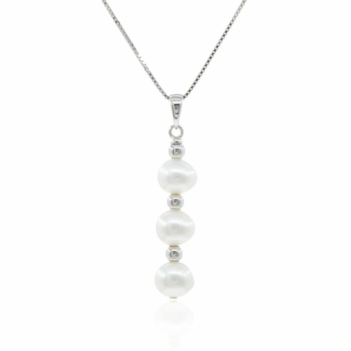 Mayfer,Collar de plata .925 modelo de tres perlas - Plateado. - Imagen 2