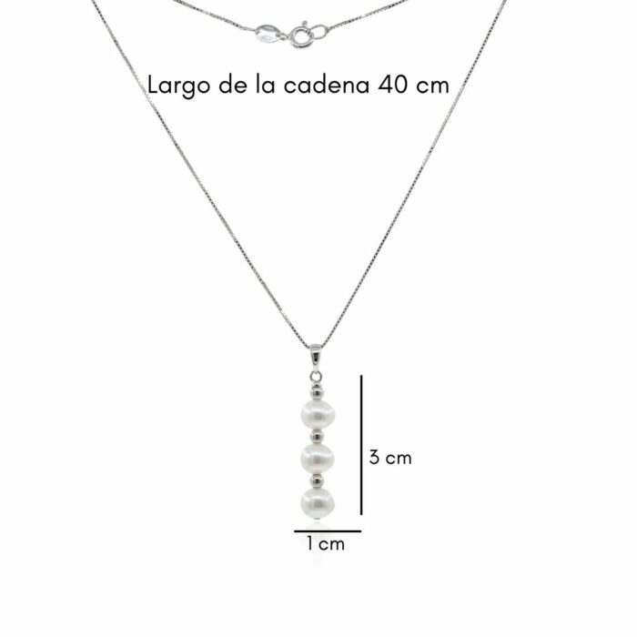 Mayfer,Collar de plata .925 modelo de tres perlas - Plateado. - Imagen 4