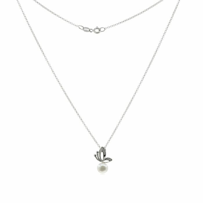 Mayfer,Collar de plata .925 modelo de mariposa y perla - Plateado.