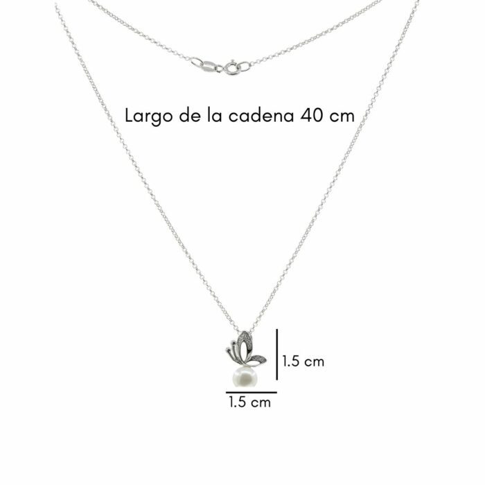 Mayfer,Collar de plata .925 modelo de mariposa y perla - Plateado. - Imagen 4