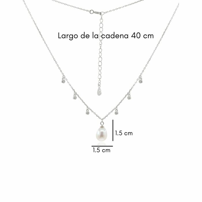 Mayfer,Collar de plata .925 modelo de gota perla y circonias- Plateado. - Imagen 4