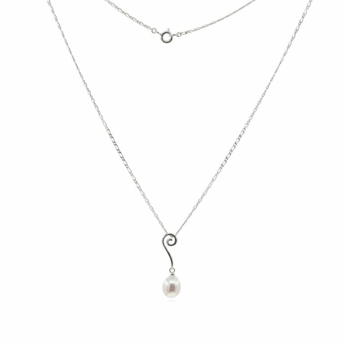 Mayfer,Collar de plata .925 modelo de serpentina y perla- Plateado.