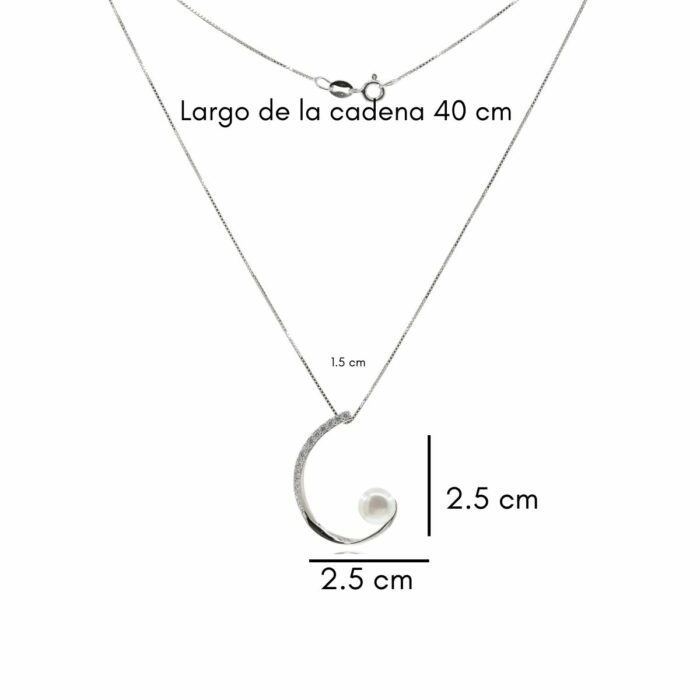 Mayfer,Collar de plata .925 modelo de medio círculo, circonias y perlas - Plateado. - Imagen 4