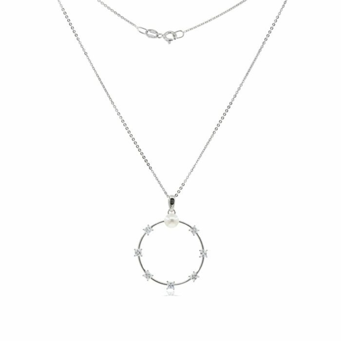 Mayfer,Collar de plata .925 modelo de perla y circonias - Plateado.