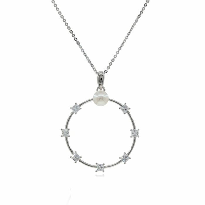 Mayfer,Collar de plata .925 modelo de perla y circonias - Plateado. - Imagen 2