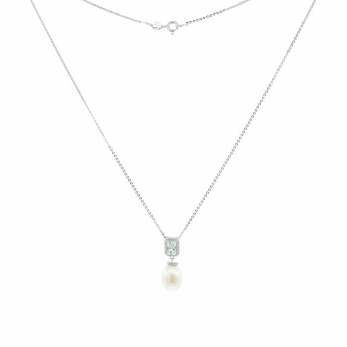 Mayfer,Collar de plata .925 modelo de circonia y perla - Plateado.