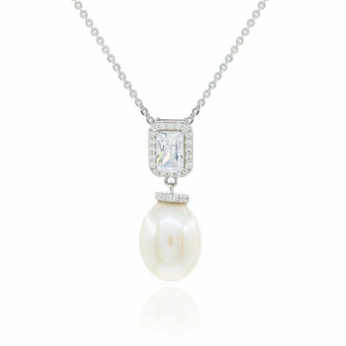 Mayfer,Collar de plata .925 modelo de circonia y perla - Plateado. - Imagen 2
