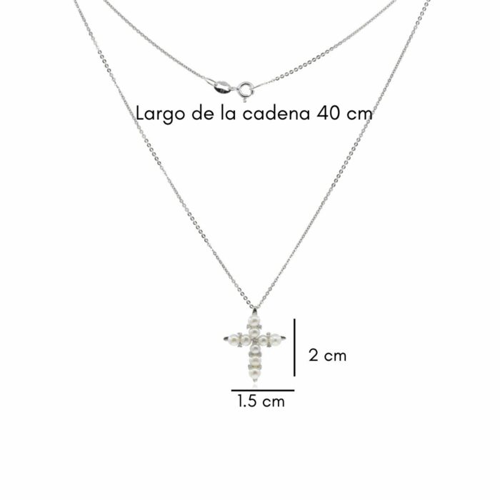 Mayfer,Collar de plata .925 modelo de cruz, perla y circonias  - Plateado. - Imagen 4
