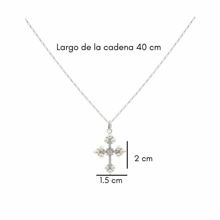 Mayfer,Collar de plata .925 modelo de cruz antigua, perla y circonias - Plateado. - Imagen 4