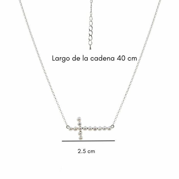 Mayfer,Collar de plata .925 modelo de cruz, decorado con perlas - Plateado. - Imagen 4